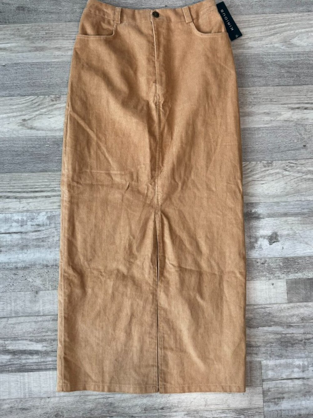 Kirious NWT tan corduroy pencil maxi skirt front slit size small L34 - Picture 1 of 9